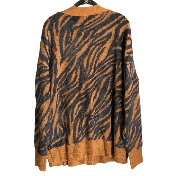 Women’s XL Animal Print Fuzzy Knit Long Cardigan Sweater Grunge Indie Grandpa - Picture 4 of 7
